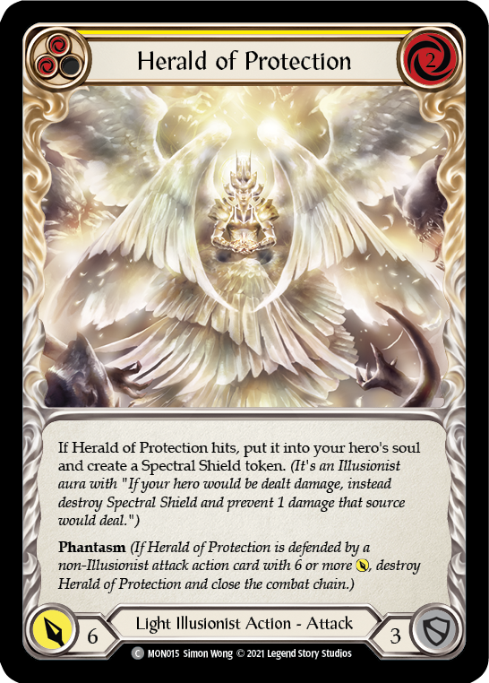 Herald of Protection (Yellow) [MON015-RF] 1st Edition Rainbow Foil